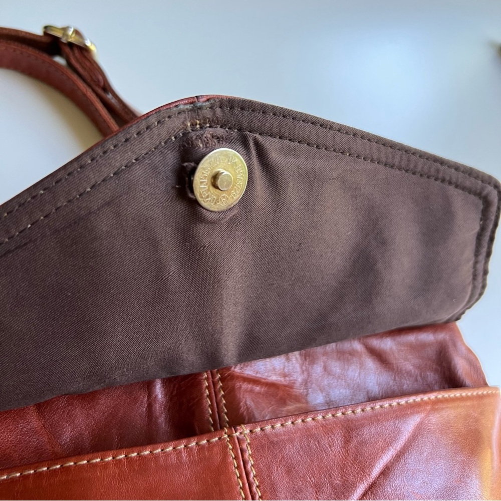 Genuine Leather Cognac Slouchy Hobo Multi Zip/Compartment Crossbody Bag - Picture 10 of 10